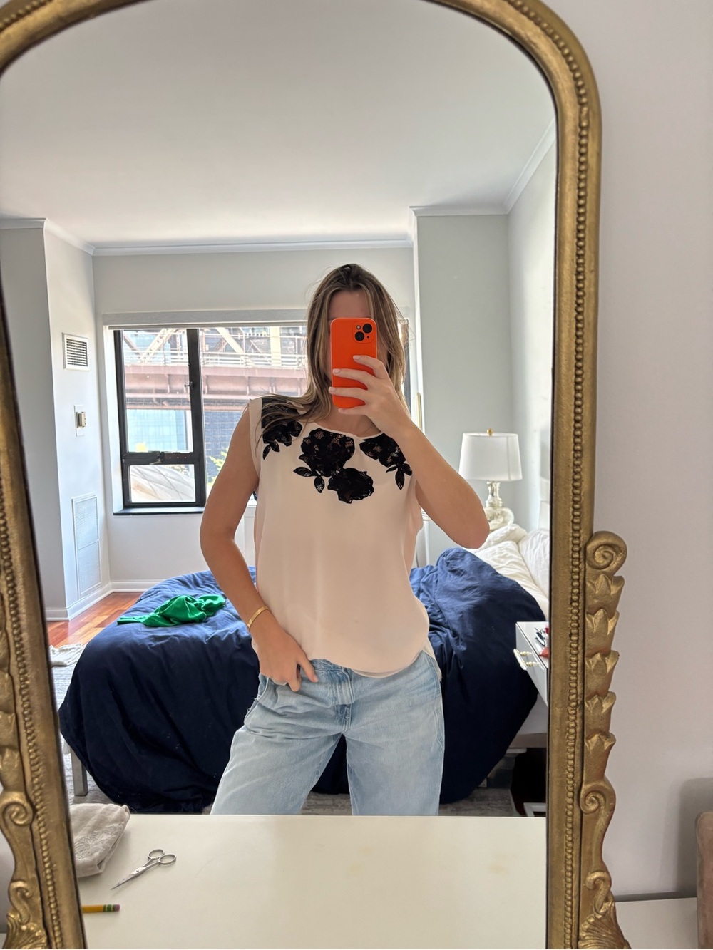 Rebecca Taylor Light Pink Blouse with Black Floral Appliqué
